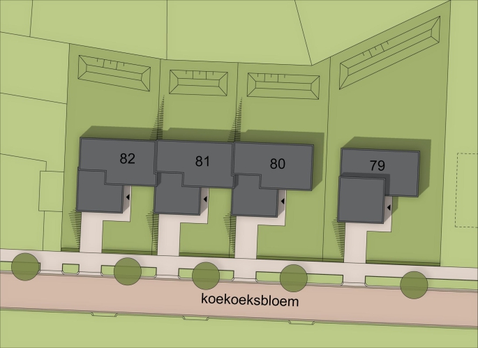 Park Hoogveld - Koekoeksbloem 4 splitlevelwoningen te Heerlen, Koekoeksbloem 3 geschakelde splitlevelwoningen, bouwnummer: 82, Heerlen